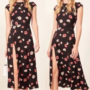 Reformation Gavin Dress Black Pink Floral in size 4